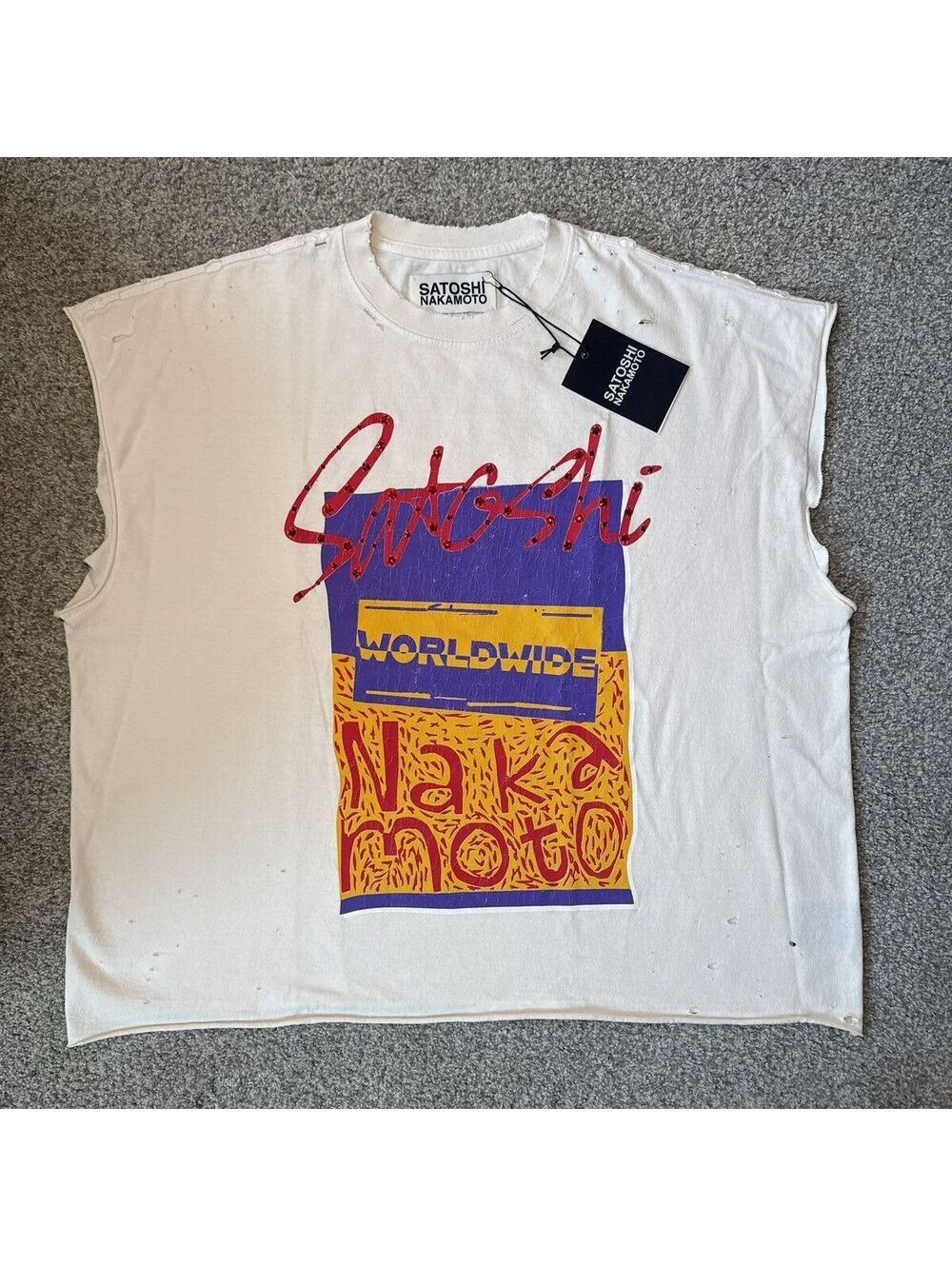 Satoshi Nakamoto Worldwide Cut Off Tee Sz XL